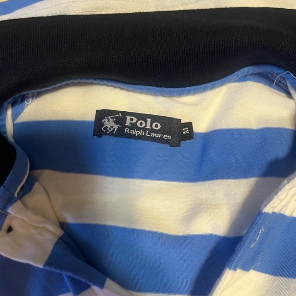 Polo Ralph Lauren Striped Blue and White Polo Shirt-Size Medium - Picture 6 of 6